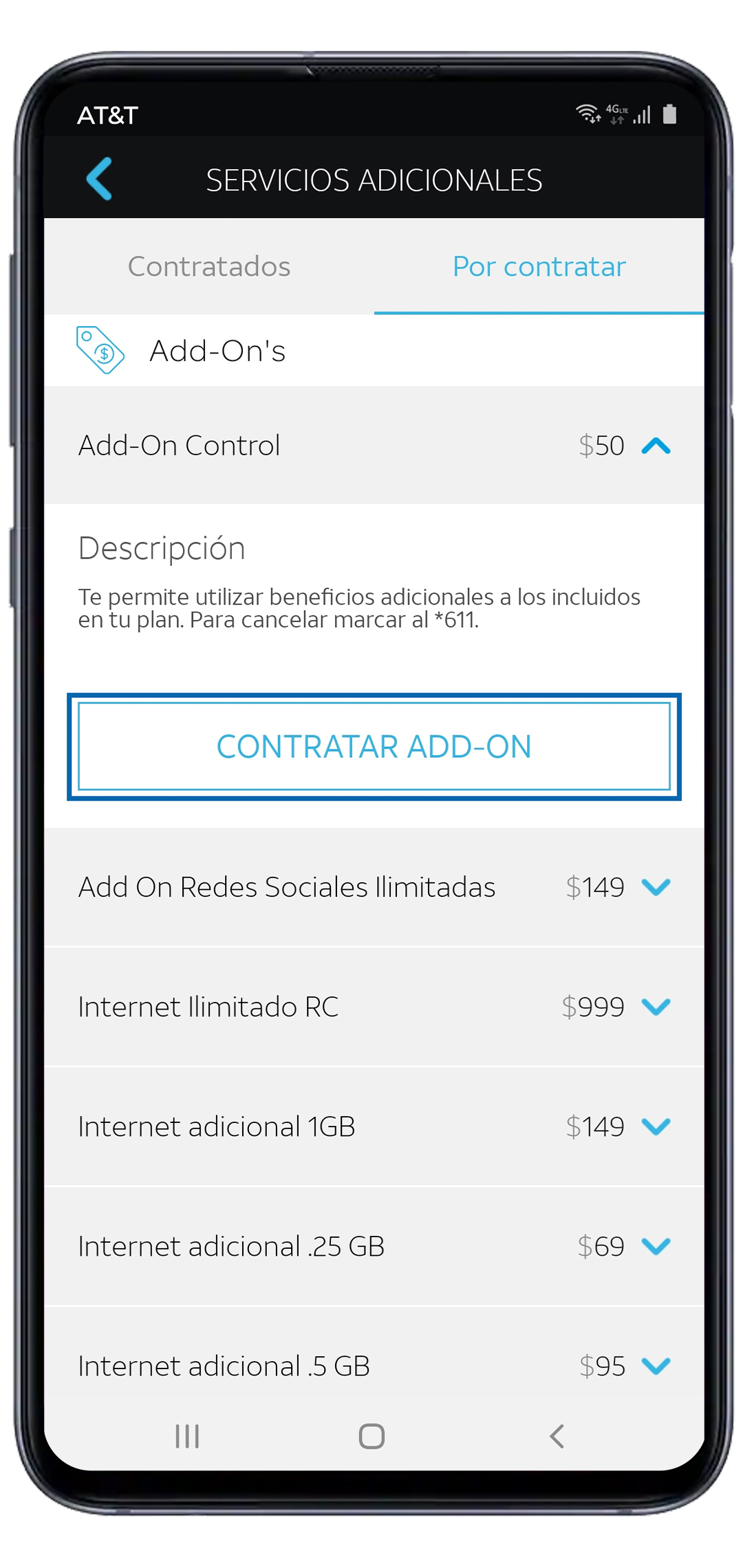 Da clic en Contratar Add-On